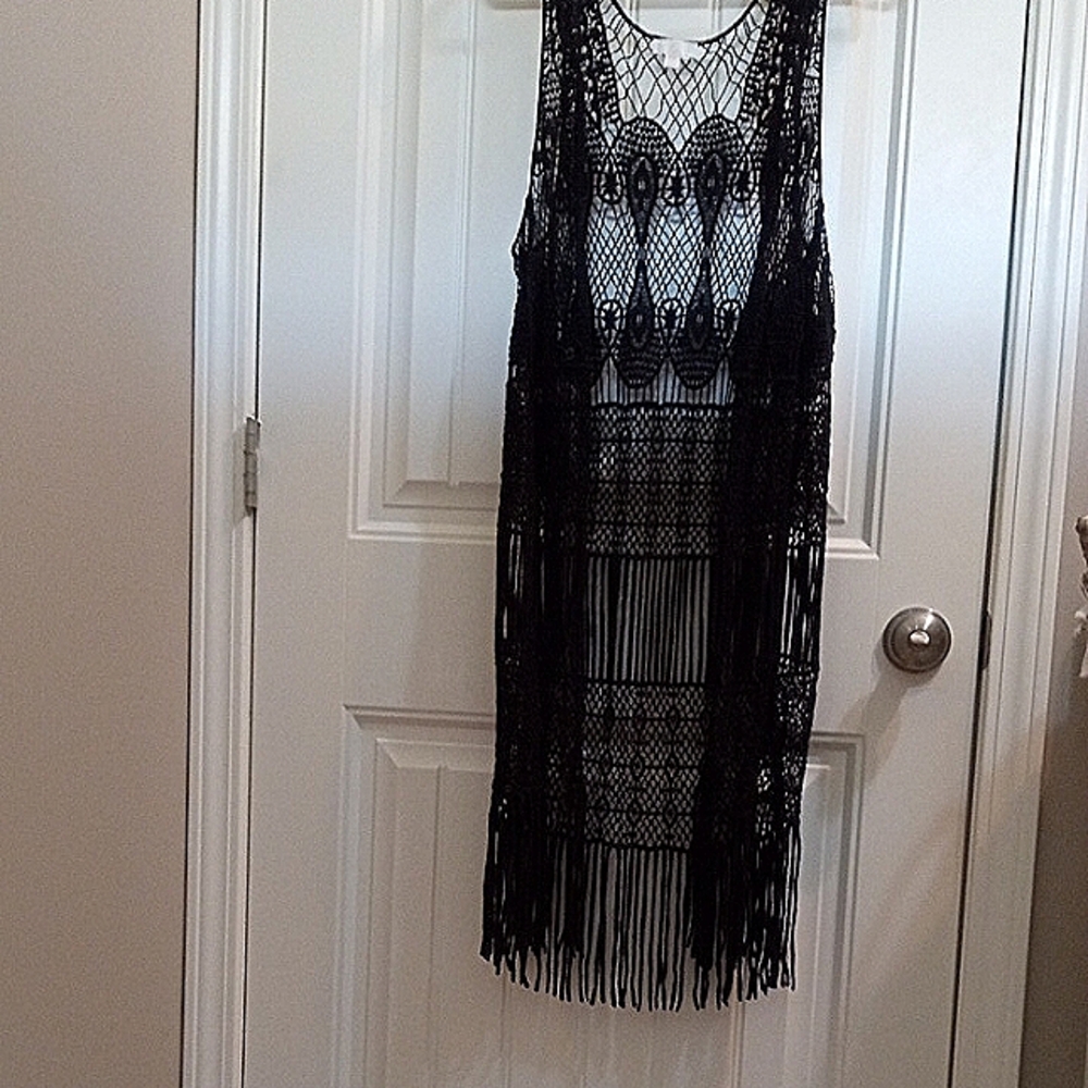 Charming Charlies Boho Fringe Crochet Vest
